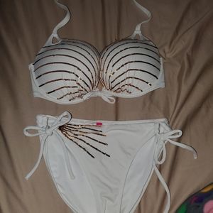 Victoria Secret gold and white sequin bikini